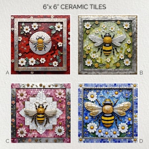 Arte em Azulejo de Cerâmica com Abelhas: Decoração Lúdica, Acabamento Brilhante (6x6)