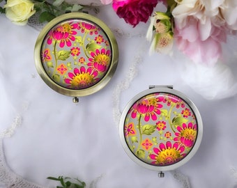 Handgemachter Blumen Taschenspiegel * Silber oder Bronze