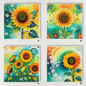Sunflower Ceramic Decorative Tile 6x6 * Glossy * Trivets * Tile Wall Art * Ceramic Tile