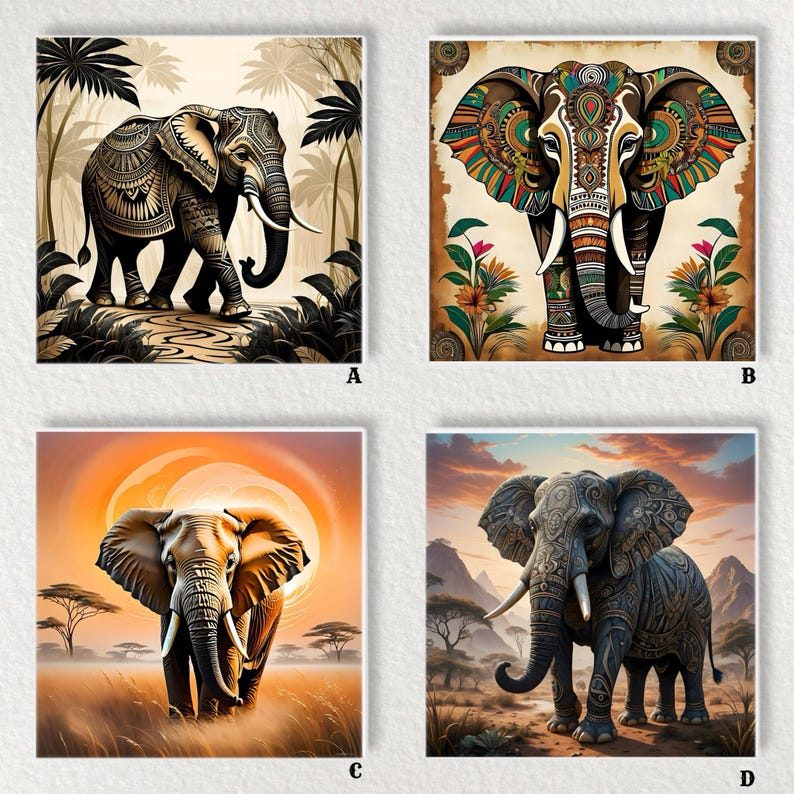 elephant-ceramic-tile-glossy-wall-art-trivet-6x6-etsy