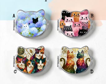 Cat Compact Mirror: Handmade Silver Makeup Pocket Mirror