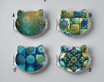 Cat Shaped Compact Mirror * Silver * Makeup Pocket Mirror * Cat Lover Gift