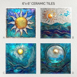 Carrelage décoratif en céramique Sun Moon 6 x 6 * Brillant * Dessous de plat * Carrelage d&#39;art mural * Carrelage en céramique