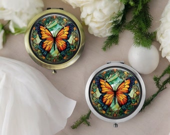 Handgemachter Schmetterling Taschenspiegel * Silber oder Bronze