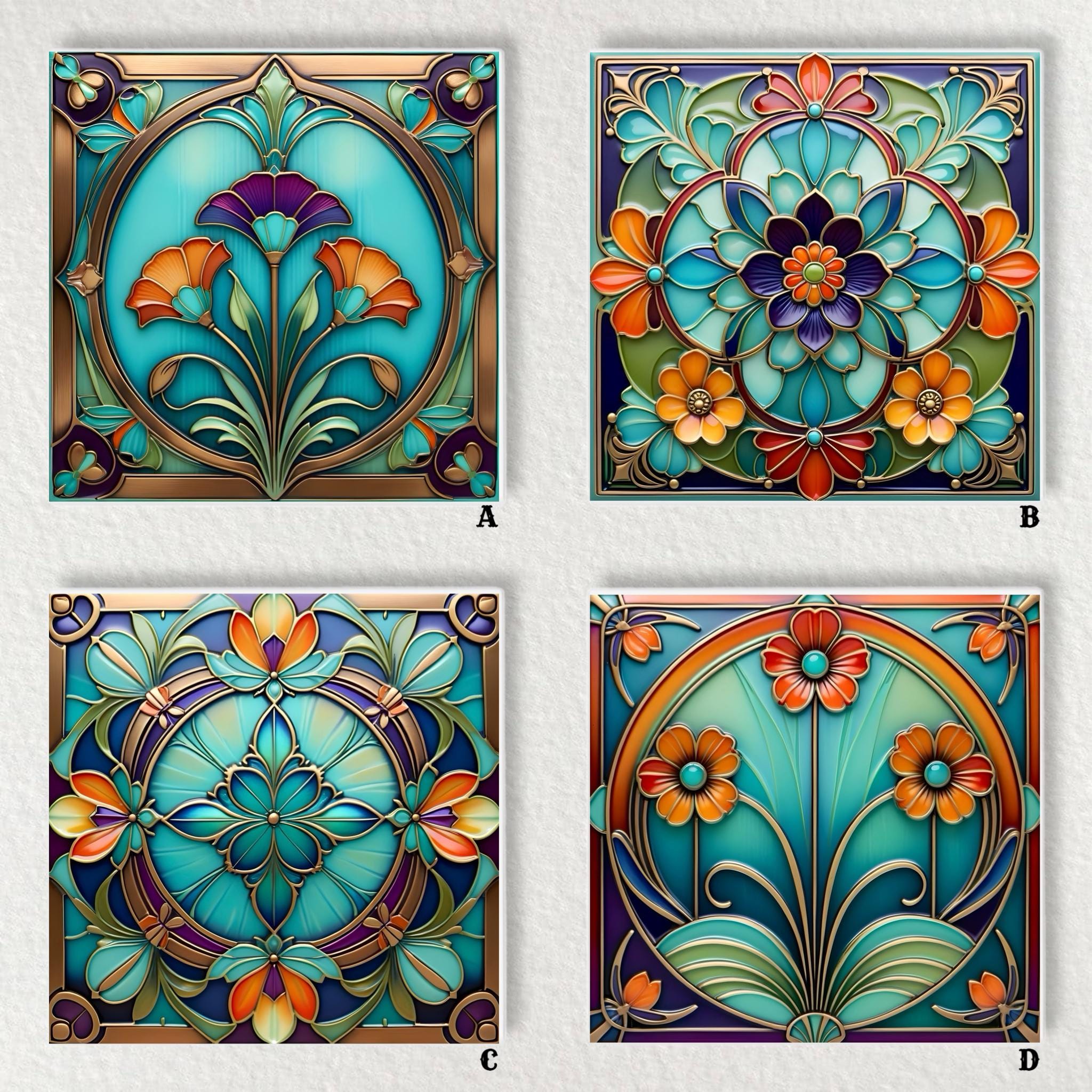 アール・ヌーヴォー　タイル　額装 Art nouveau tile - Etsy 日本