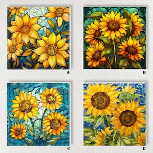 Sunflower Ceramic Decorative Tile 6x6 * Glossy * Trivets * Tile Wall Art * Ceramic Tile