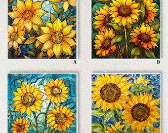 Sunflower Ceramic Decorative Tile 6x6 * Glossy * Trivets * Tile Wall Art * Ceramic Tile