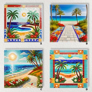 Strandmosaik Keramikplattor 15x15 cm: Glansig kustväggkonst