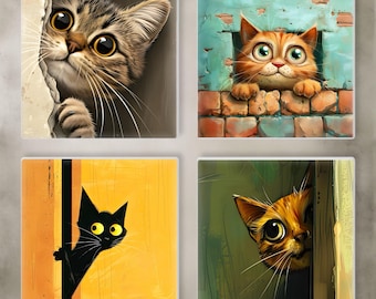 Cat Ceramic Tile Art: Glossy Decorative Trivet, Cat Lover Gift (6x6)