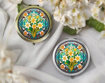 Handgefertigter Blumen-Taschenspiegel * Silber oder Bronze