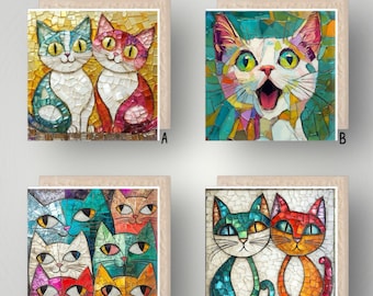 Azulejo cerámico con diseño de gatos en mosaico - Salvamanteles brillante de 15 x 15 cm