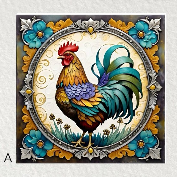 チキンセラミックタイル：光沢のある装飾壁アート、五徳（6x6） - Etsy