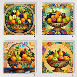 Fruit Basket Ceramic Decorative Tile 6x6 * Glossy * Trivets * Tile Wall Art * Ceramic Tile
