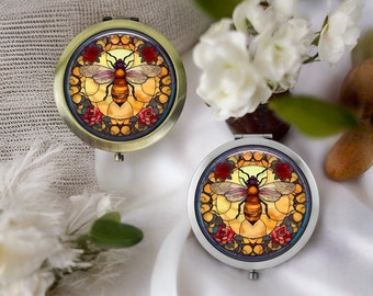 Handgefertigter Bienen-Kompaktspiegel * Silber oder Bronze