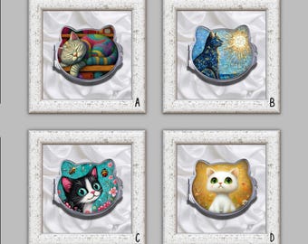 Espejo compacto con forma de gato * Plateado * Espejo de bolsillo para maquillaje * Regalo para amantes de los gatos