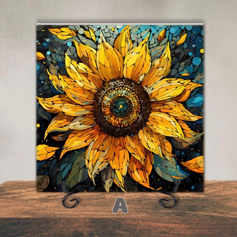 Sunflower Ceramic Decorative Tile 6x6 Glossy Trivets Wall Art Ceramic