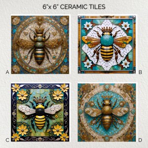 Azulejo cerâmico Queen Bee: Arte de parede brilhante, suporte decorativo para panelas (15x15 cm)