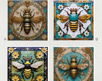Queen Bee Keramikfliese: Glänzende Wandkunst, dekorativer Untersetzer (6x6 ")"