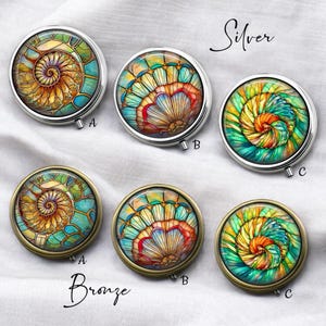 Seashell Pill Box - Pill Organizer - Medicine Vitamin Supplement Dispenser - Glass or Metal - Silver or Bronze
