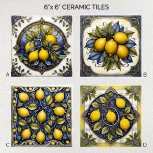 Sicilian Lemons Ceramic Decorative Tile 6x6 * Glossy * Trivets * Tile Wall Art * Ceramic Tile