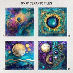Carrelage décoratif en céramique Sun Moon 6 x 6 po. * Brillant * Dessous de plat * Carrelage d&#39;art mural * Carrelage en céramique