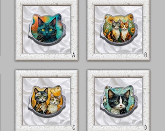 Espejo compacto con forma de gato – Espejo de maquillaje de bolsillo hecho a mano en plata