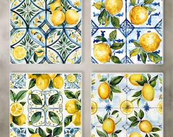 Ceramic Decorative Tile 6x6 * Glossy * Trivets * Tile Wall Art * Lemons * Ceramic Tile