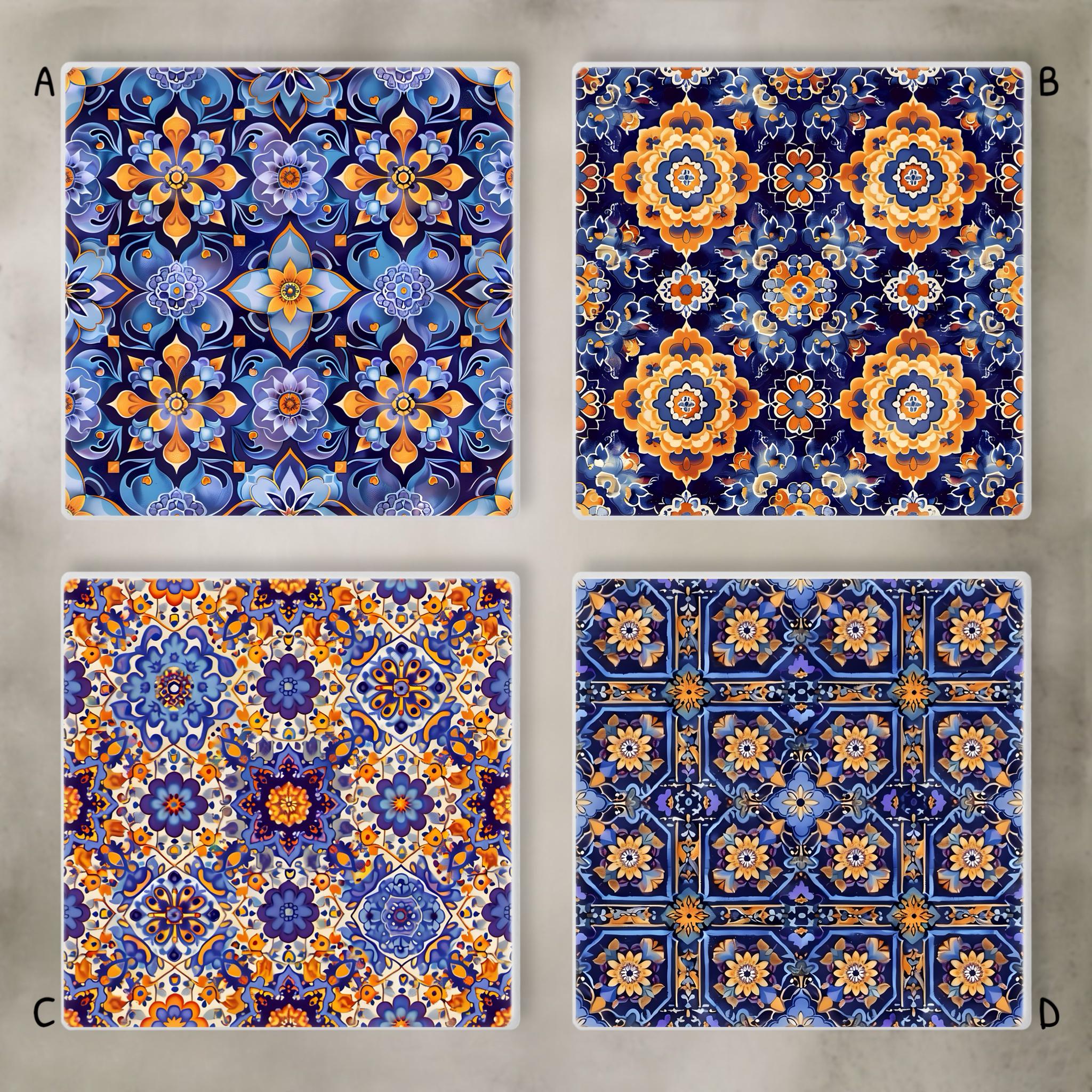 Blue Yellow Portuguese Tile Ceramic Decorative Tile 6x6 * Glossy * Trivets * Tile Wall Art * Ceramic Tile