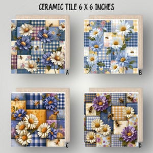 Flower Patchwork Ceramic Tile: Portuguese Style Wall Art 6x6"