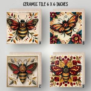 Azulejo de cerâmica brilhante com abelha: 15x15 cm (6x6") Arte decorativa de parede