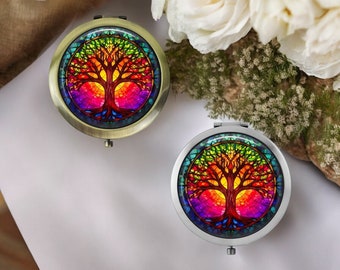 Handmade Tree of Life Compact Mirror * Silver or Bronze
