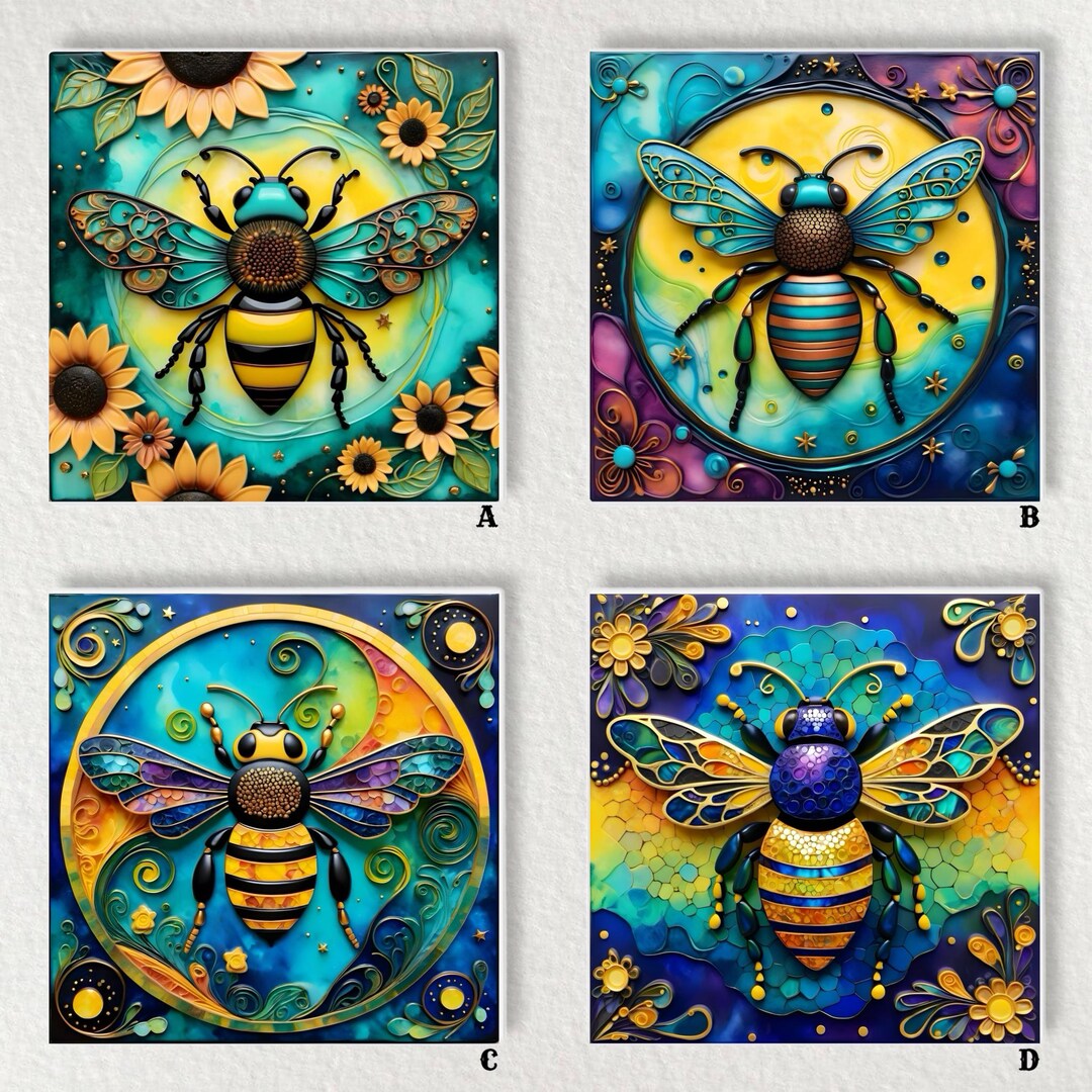 Glossy Ceramic Bee Tile: 6x6