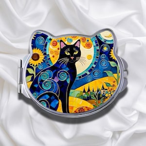 Cat Shaped Compact Mirror * Silver * Makeup Pocket Mirror - Bridal Shower Gift * Birthday Gift * Christmas Gift * Cat Lover Gift