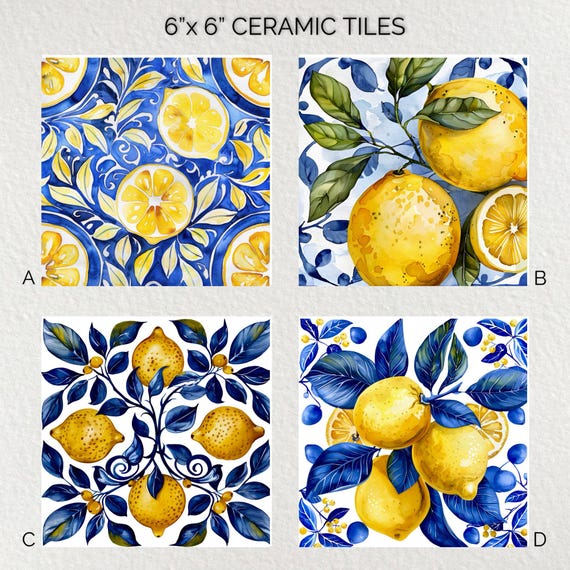 レモンセラミックタイル：光沢のある装飾壁アート、五徳（6x6） - Etsy
