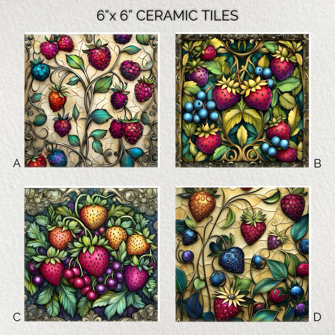 Berries Ceramic Tile Trivet: Glossy Kitchen Decor, 6x6 - Etsy