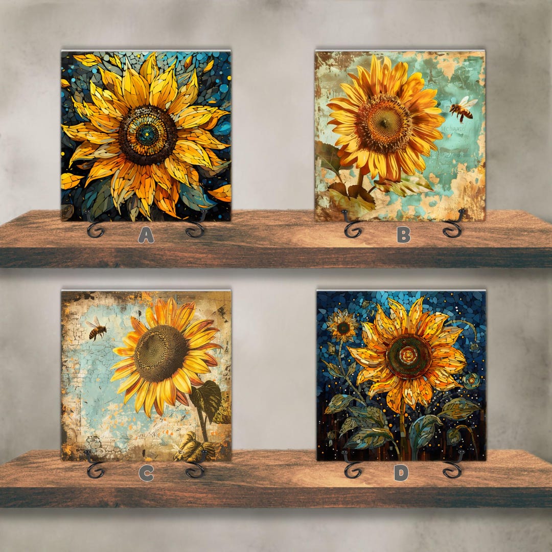 Sunflower Ceramic Decorative Tile 6x6 Glossy Trivets Wall Art Ceramic
