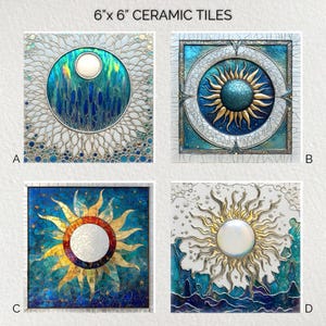 Sun Moon Ceramic Decorative Tile 6x6 * Glossy * Trivets * Tile Wall Art * Ceramic Tile
