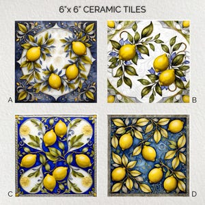 Sicilian Lemons Ceramic Decorative Tile 6x6 * Glossy * Trivets * Tile Wall Art * Ceramic Tile