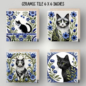 Azulejo de cerámica con gatos: Arte mural de estilo portugués, salvamanteles de 15 x 15 cm