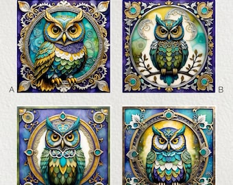 Owl Ceramic Tile Art: Glossy Decorative Trivet (6x6”)