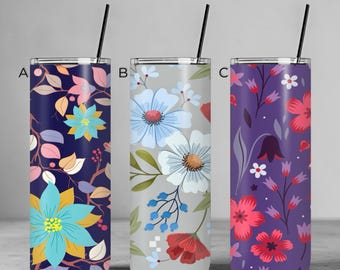 Vaso térmico de acero inoxidable de 20 oz con pajita – Taza de viaje aislante, diseños florales