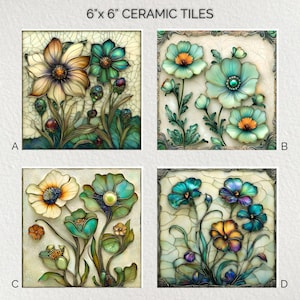 Flowers Ceramic Decorative Tile 6x6 * Glossy * Trivets * Tile Wall Art * Ceramic Tile