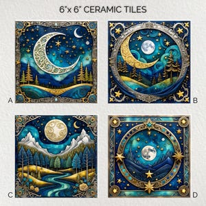 Moon Cosmic Ceramic Decorative Tile 6x6 * Glossy * Trivets * Tile Wall Art * Ceramic Tile
