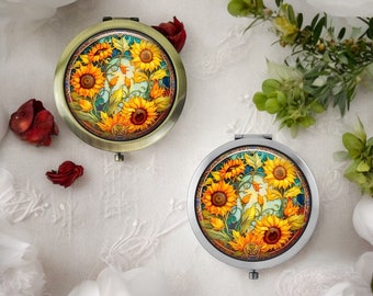 Handmade Sunflower Compact Mirror * Silver or Bronze