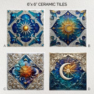 Carrelage décoratif en céramique Sun Moon 6 x 6 * Brillant * Dessous de plat * Carrelage d&#39;art mural * Carrelage en céramique