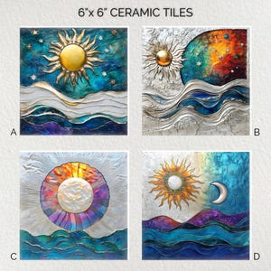 Carrelage décoratif en céramique Sun Moon 6 x 6 * Brillant * Dessous de plat * Carrelage d&#39;art mural * Carrelage en céramique