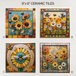 Azulejo de cerâmica com abelha: Descanso de panela decorativo brilhante, arte de parede (6x6)