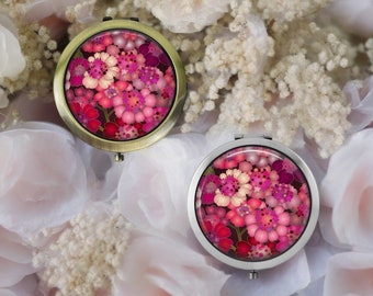 Miroir compact fleurs fait main * argent ou bronze