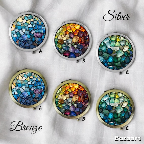 Vintage Compact Mirrors with Purple and Silver Rhinestone Mosaic design. Compact Mirror Gemstone - Etsy main image 3