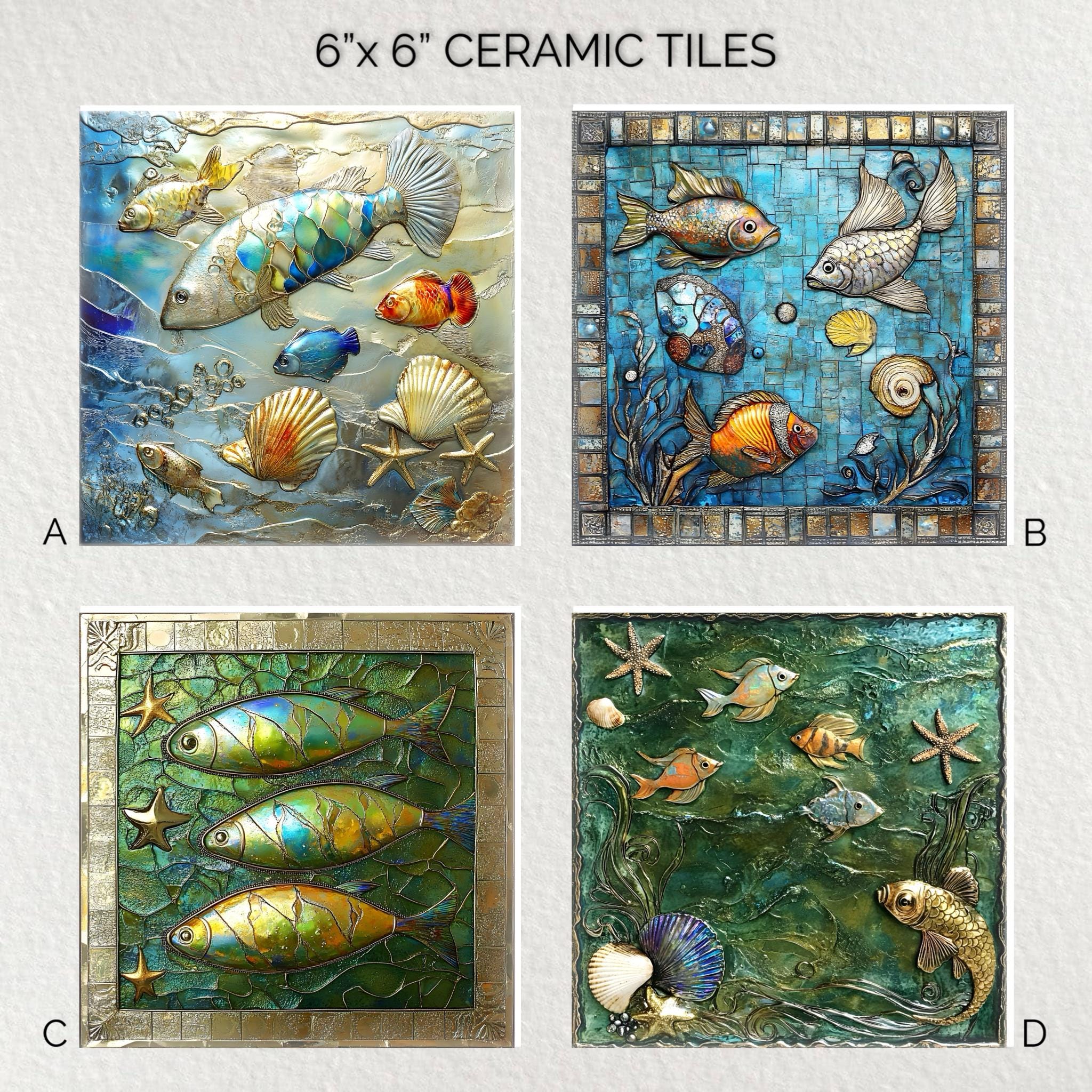 Carrelage Mural Motif Corail Et Poisson – Marbre Céramique, Crédence Cuisine Salle De Bain, Made In USA